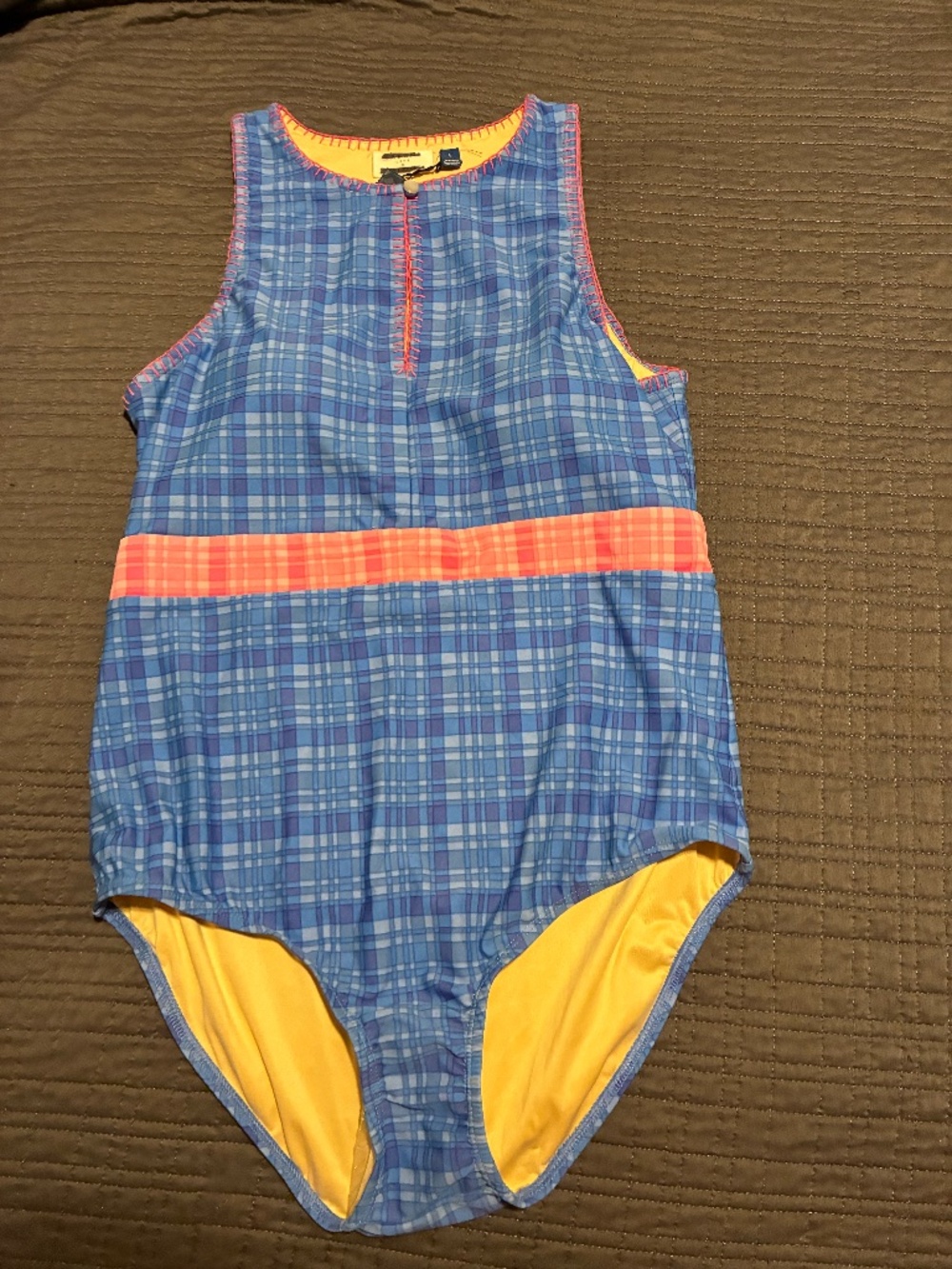 Cabana Life x Talbots High Neck One Piece Sunrise Plaid Swimsuit Size Large NWT